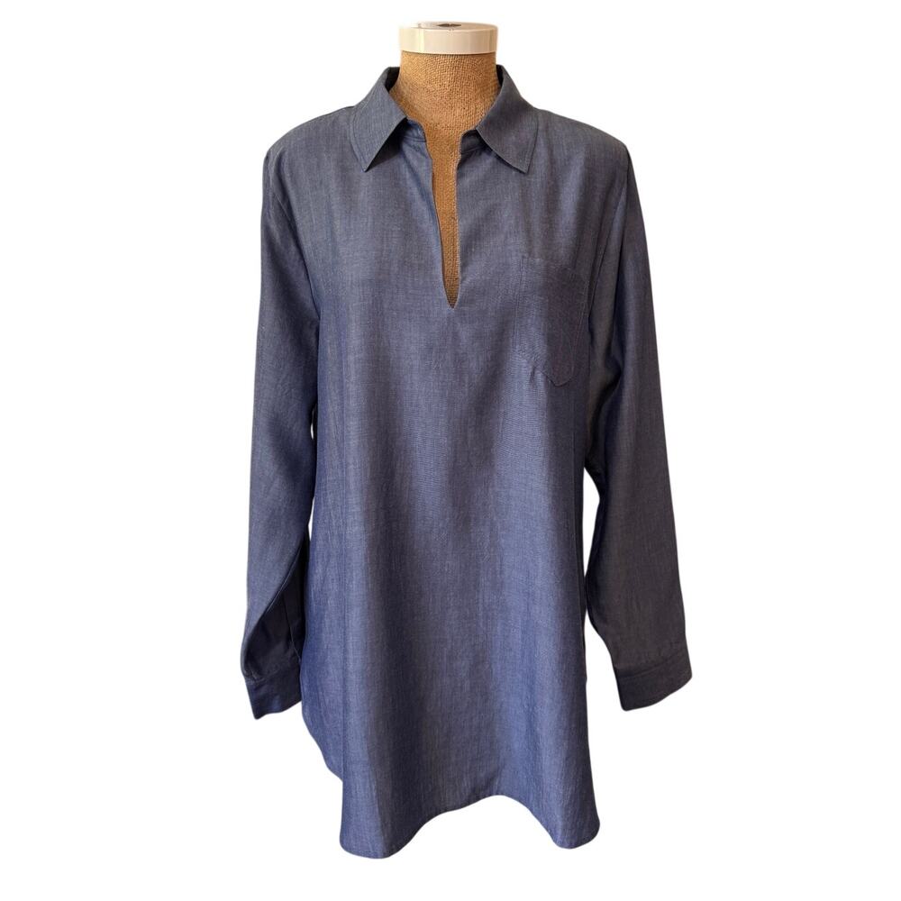 Soft Surroundings V Neck Tunic Blouse Top High Low Hem Sz XL Boho Beach Vacation